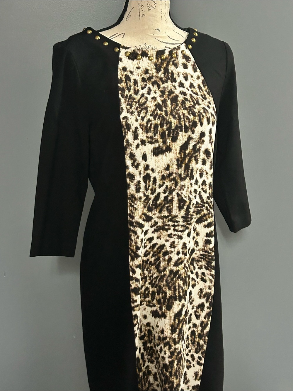 Ruby Rd Leopard Print Colorblock Studded Dress - Picture 5 of 8